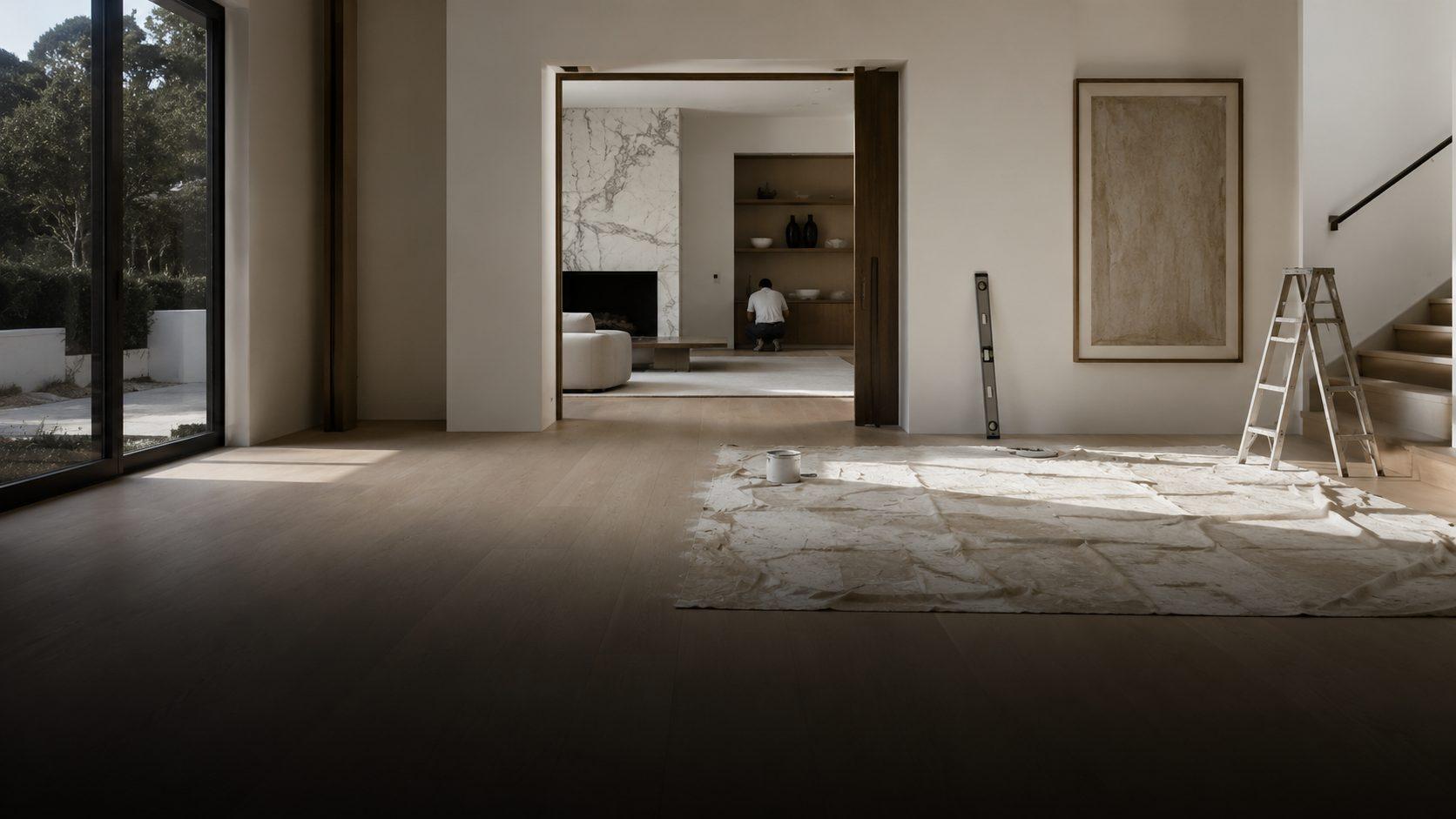 Wide interior of a Los Angeles home during maintenance work