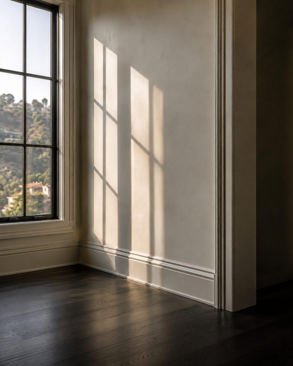 Refinished interior wall and trim in a hillside residence