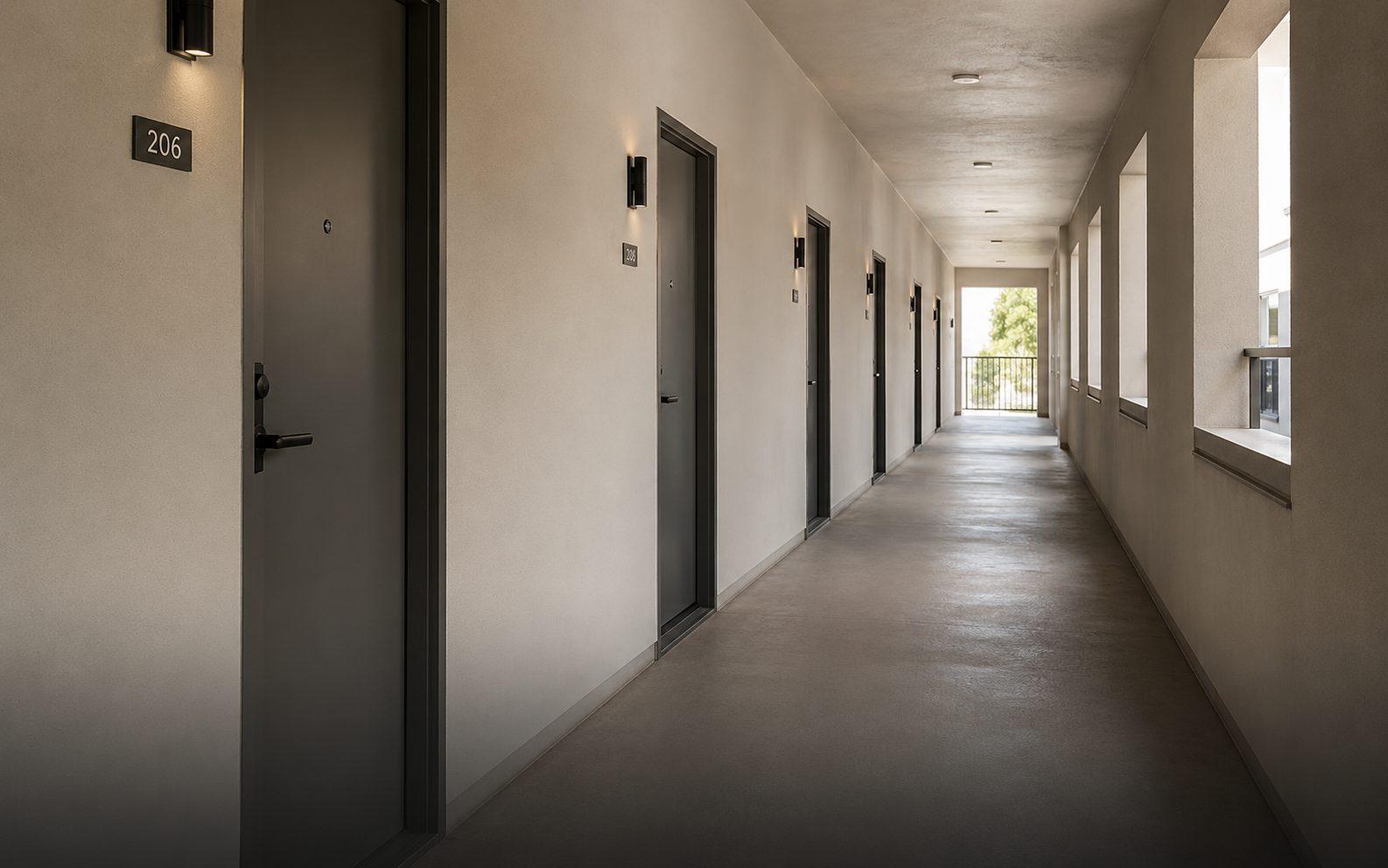 Corridor of a multi-unit residential building after maintenance