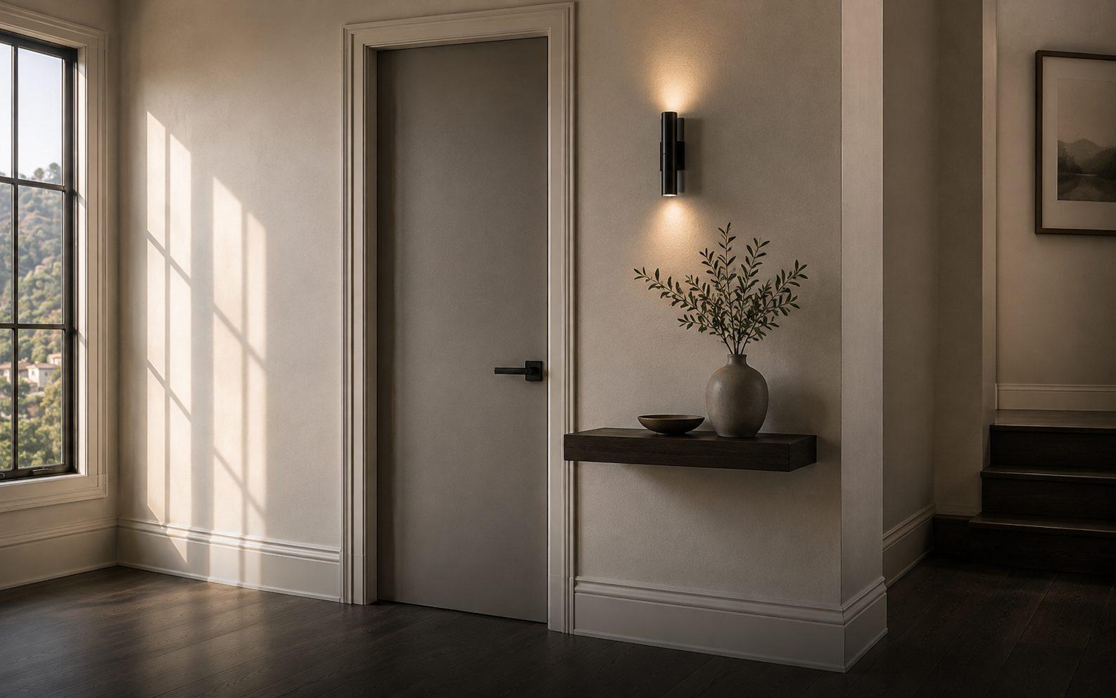 Newly installed fixtures and hardware in a residential interior